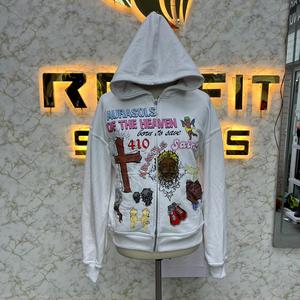 Rexfit Mens Distressed Zip Up Hoodie with <b>Chest</b> Embroidery | Contrast Sleeve Streetwear Hoodie | Casual Fashion Zipper Hoodie - Product Image 3