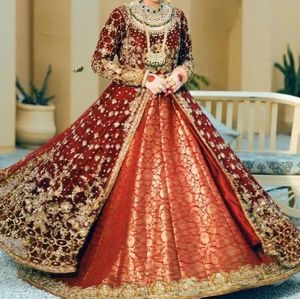 ELEGANT-BEAUTIFUL <b>BRIDAL</b>-<b>JACKET</b>,BROCADE-LEHENGA & DUPATTA WITH EMBELLISHED CRYSTAL GLASS BEADS,STONE,DABKA WORK for WEDDING=2024 - Product Image 2