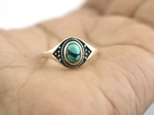 แหวนซ้อนกันได้ทำด้วยมือรูปวงรีสีเทอร์ควอยซ์ธรรมชาติ925เงิน - Product Image 6