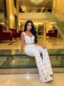 <b>Sexy</b> Black Two Piece <b>Set</b> High Waist Flared Pants Crop Top With Studded Detailing Sleeveless Party Outfit Summer Fashion - Product Image 3