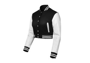 Veste universitaire recadrée personnalisable pour femmes manches en cuir en laine rempli de coton imprimé Satin Logo personnalisé broderie automne - Product Image 2