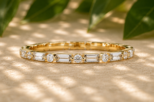 Bagues de mariage en or massif 18 carats avec diamants de laboratoire taille baguette et ronds, sertis en éternité, pour femmes - Nouveauté en gros - Product Image 2