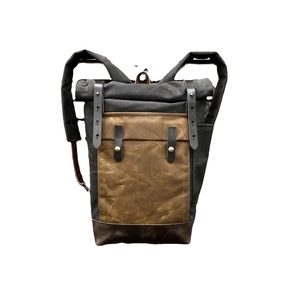 Mochila Lona Encerada Cuero En Tamaño Mediano Hipster Con Roll Top Y Fondo De La Parte Inferior De La LCB-0095 - Product Image 1