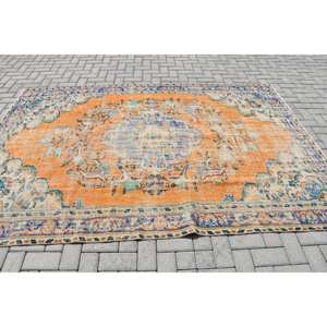 Alfombra turca azul naranja vintage clásica de 5 pies, 9 pulgadas, 8 pies, 8 pulgadas, patrón de retales, Material de lana, sala de estar látex para, pasillo, 4M - Product Image 3