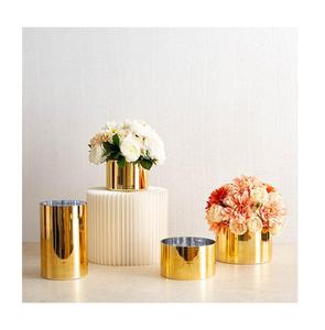 Vase à fleurs en métal, grand, cylindrique, centre de table, avec base polie, pour la décoration intérieure de la maison, de l'hôtel, des événements, des mariages - Product Image 1