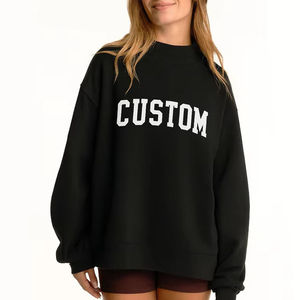 Sweat-shirt à capuche en coton surdimensionné pour femme avec col montant côtelé, essentiels d'hiver, pull à col montant de haute qualité - Product Image 2