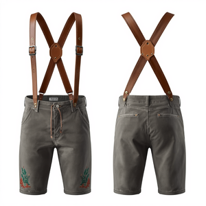 Pantalones Cortos Bávaros de Gamuza Genuina Gris Antiguo Personalizados, Pantalones Cortos de Cuero Tradicionales Bordados para Oktoberfest, Fábrica OEM - Product Image 4
