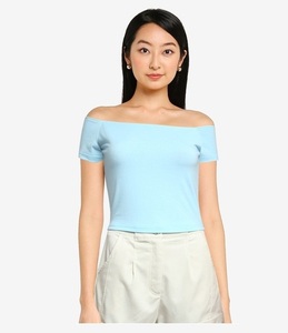 Solid Color High Quality Cotton Short Sleeves Plain Blank Cropped Top Shoulder <b>Down</b> T Shirts Wholesale Customize Logo - Product Image 1