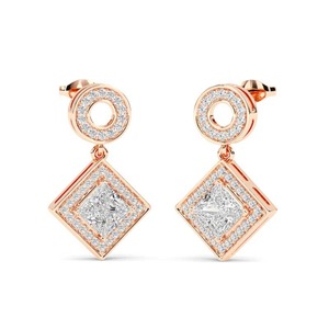 Pendientes de Diamantes Princess Halo de Diseño, 0.60 Ct, Diamantes Cultivados en Laboratorio en Platino, para Fiestas, de Lujo - Product Image 2
