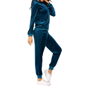 Ensemble de survêtement pour femmes, personnalisé, bleu, sexy, tendance, en velours, jogging pour femmes - Product Image 3
