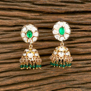 Compre en línea Pendientes Kundan Jhumki con chapado en oro rosa Exportador de joyería hecha a mano en India - Product Image 2
