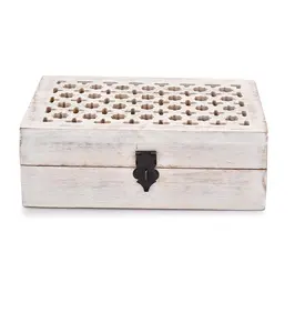 กล่องใส่เครื่องประดับไม้มะม่วงมีฝาปิดแบบบานพับ - สีขาว สําหรับอุปกรณ์งานปาร์ตี้ ฝักบัวเด็ก วันเกิด รับปริญญา (8" x 5" x 3")