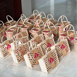 Cestas de almacenamiento de bambú ecológicas con patrón de flores cesta de almacenamiento de frutas con colorido ideal para regalos y uso decorativo - Product Image 5