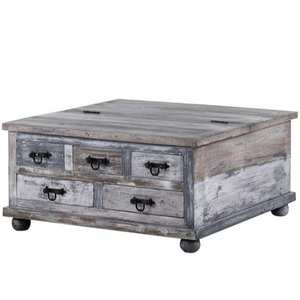 Mesa de centro de madera maciza con acabado mate gris Barmer Distress para sala de estar - Product Image 5