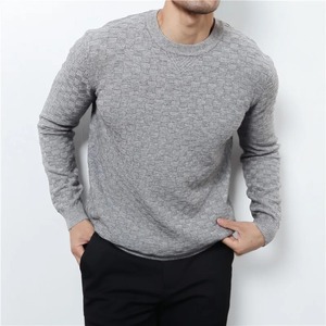 Haute qualité élastique Jacquard tissé hiver col rond sweat hommes Slim Fit pull pull T-shirt motif géométrique - Product Image 5