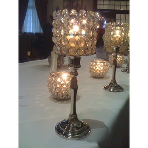 <b>Crystal</b> Beaded Wedding Table Centerpiece Silver Plated High Quality Pedestal Metal Base Candle <b>Stand</b> Handmade - Product Image 5