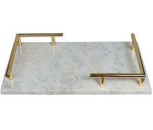 Plateau de service de table en marbre blanc de haute qualité avec poignée en métal Plateau en marbre fait main de nouveau design en gros pour la maison hôtel - Product Image 6