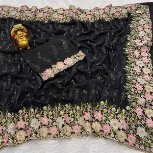 Hot Selling Georgette With Sequins And Stone Work Saree Wholesale Factory <b>Supply</b> From India At Cheap Rate - Product Image 6