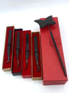 GETUP BROSONS IMPEX Pince à épiler professionnelle noire en acier inoxydable pour extensions de cils, nouveau style, effet miroir papillon - Product Image 5