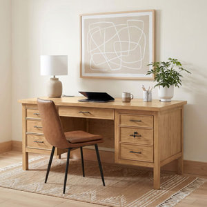 Vontray 66-Inch 7-<b>Drawer</b> Solid Wood Computer <b>Desk</b> with Metal Frame Rectangular Workstation Model <b>DESK</b>-0021 - Product Image 1