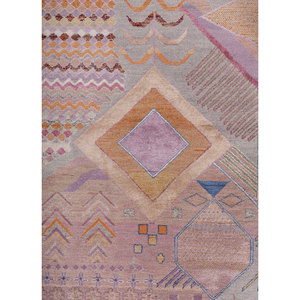 Alfombra Manchaha Rosa y Morada, Tejida a Mano con Lana y Seda de Bambú, Patrón Geométrico para el Hogar - Alfombras Jaipur US-Les-930 - Product Image 3