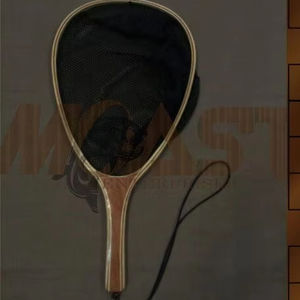 Filet à main en bois de haute qualité pour la pêche à la mouche et la libération de la truite avec un long crochet de suspension élastique profond - Product Image 1