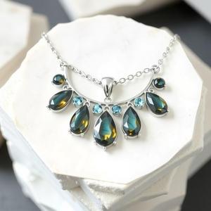 Vente en gros de collier de Labradorite bleue en forme de goutte d'eau tendance chaîne en or 18 carats avec placage rhodium bijoux de fête - Product Image 5
