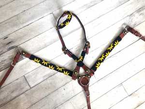 ชุดหมุดดอกทานตะวันประดับลูกปัดสีดำและสีเหลืองใหม่อานม้าแข่งม้าภาษาอังกฤษจากอินเดียประกอบด้วยไฟหน้าและขอบหน้าอก - Product Image 2