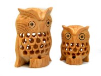 Ensemble de statues/figurines d'hiboux en bois sculpté pas cher pour la décoration de la maison, design moderne, cadeau de Noël, couleur brun foncé