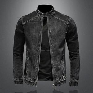 Chaqueta Bomber Vintage de alta calidad para hombre, abrigo vaquero negro con cuello levantado para motociclista, abrigo hecho de lona de algodón, mezclilla negra - Product Image 1