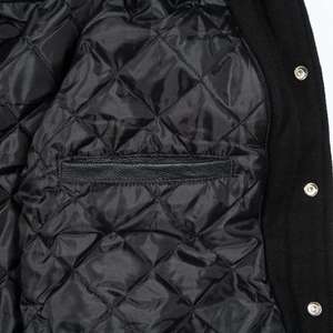 Modern Blue And <b>Black</b> Varsity <b>Jacket</b> With Blue Red Striped Ribbed Trim And Button Closure For Custom Wholesale Streetwear - Product Image 6