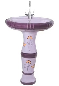 Modern European Coffee Brown Ceramic Pedestal Wash Basin Marble Lavabo Sink Set India Export Design - Product Image 5