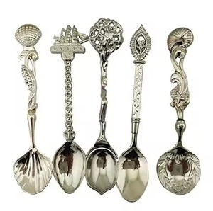 Juego de cucharas de café de plata de filigrana antigua Cuchara Cubiertos decorativos hechos a mano - Product Image 5