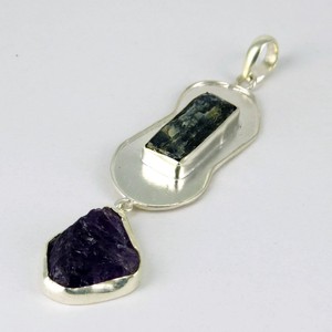 Pendentif en argent sterling 925 avec kyanite et améthyste authentiques, bijoux Shri Ashapura, style bohème chrétien, anniversaire - Product Image 2