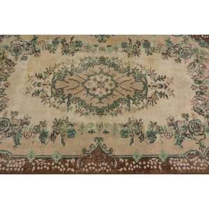 พรมตุรกีโบราณสีเบจสีน้ำตาล4x6.7ft วินเทจแบบคลาสสิกใหม่วัสดุขนสัตว์วิสคอสขนาด10มม. ลาเท็กซ์ - Product Image 5