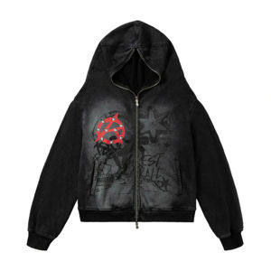 <b>Zip</b> <b>Up</b> OEM Graphic Streetwear Acid Wash 400GSM Heavyweight Men s <b>Cropped</b> <b>Hoodie</b> Manufacturer DTG Print Custom Hoodies. - Product Image 1