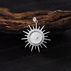 Haute qualité 925 argent 10mm rond Sunburst avec pavé Zircon blanc lunette Base pendentif à breloque réglage lait maternel souvenir bijoux - Product Image 4