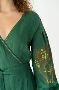 Robe portefeuille avec ceinture brodée pour femmes, col en v, manches longues, longueur mollet - Product Image 5
