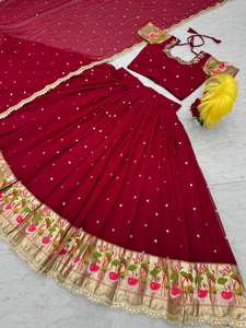Georgette Lehenga Choli de couleur marron pour femmes avec broderie et paillettes, parfait pour les mariages et les festivals de Navratri - Product Image 6