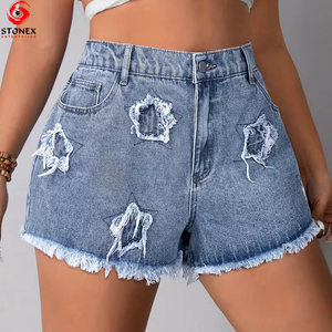 Shorts Vaqueros Casuales de Verano para Mujer, Estilo Urbano, con Cordón, Desgastados, con Bolsillos - Product Image 2