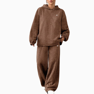 Women <b>Oversized</b> <b>Fleece</b> <b>Hoodie</b> and Wide Leg Pants Set Relaxed Fit Casual Lounge Tracksuit for Wholesale Manufacturing - Product Image 1