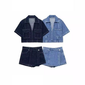 Fresh Arrivals V-Neck Turnover Collar Loose Fit T <b>Shirts</b> & <b>Shorts</b> <b>Sets</b> With Adjustable Waist Good Quality Jeans Twin <b>Set</b> - Product Image 2