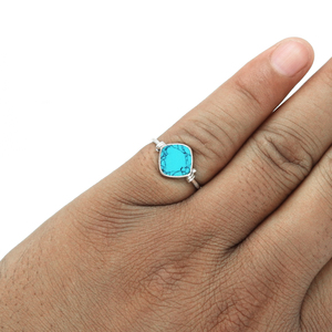 Best Selling New Design 925 Sterling Silver Natural Turquoise Gemstone Cushion Shape <b>Ring</b> for Woman <b>Girls</b> Handmade Boho Jewelry - Product Image 3