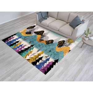 Alfombra Estampada con Diseño de Bosque Abstracto - Fácil de Limpiar, Diseño de Ciervos, Alfombra Suave No Tejida - Product Image 1