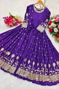 Designer Silk Party Wear Gown Cotty Set with Heavy <b>Embroidery</b> Work - Product Image 2