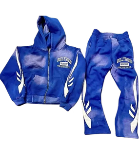 Moda de otoño, ropa de calle, chándal acampanado Sun Fade, estilo Vintage, ajuste holgado, bordado desgastado, chándales con cremallera de gran tamaño - Product Image 3