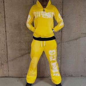 Ensemble de survêtement unisexe de haute qualité pour homme, en molleton bouclette, avec pantalon évasé et sweat à capuche imprimé DTF, style empilé - Product Image 4