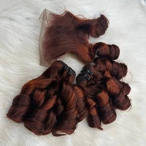 Ensemble de boules bouclées ondulées orange brûlée à prix réduit Extensions de cheveux humains vietnamiens à fermeture frontale Noir naturel/Couleurs un donneur - Product Image 4