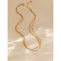 Collier double couche plaqué or, motif chevrons, anti-ternissement, étanche, avec chaînes satellite et corde, cadeau tendance pour bagues