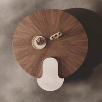 Nouvelle table basse en pierre de grotte, style moderne, meubles de salon, placage en noyer, bois massif, ronde, rotative, extensible